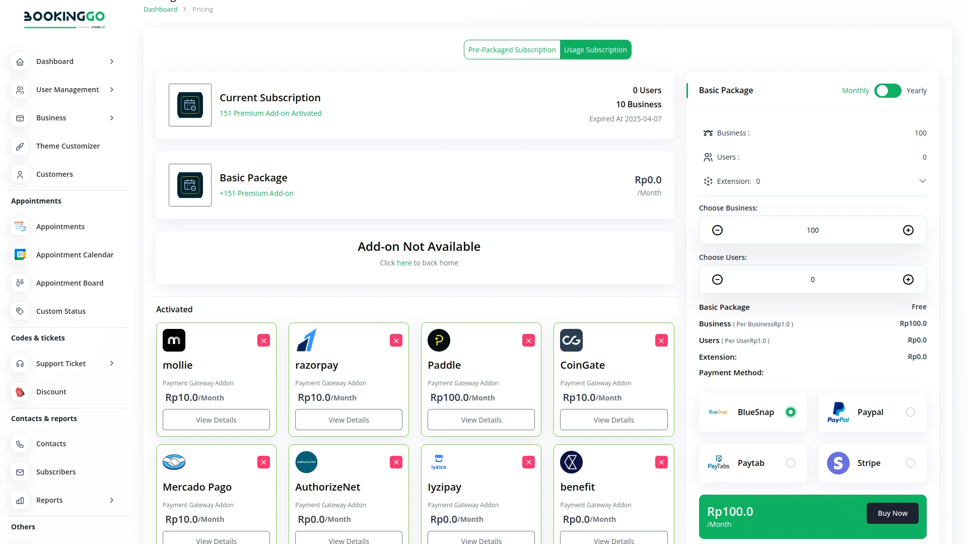 BlueSnap – BookingGo SaaS Add-On