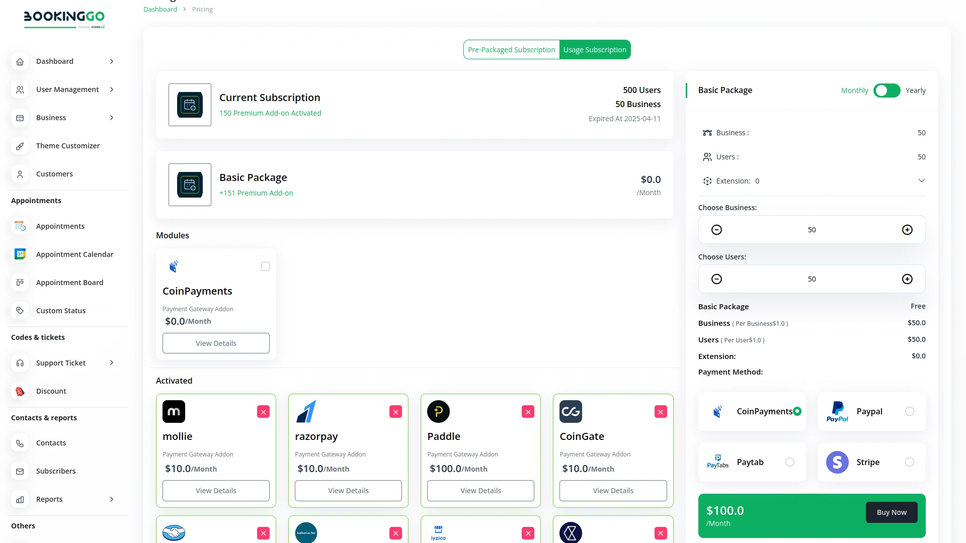 CoinPayments – BookingGo SaaS Add-On