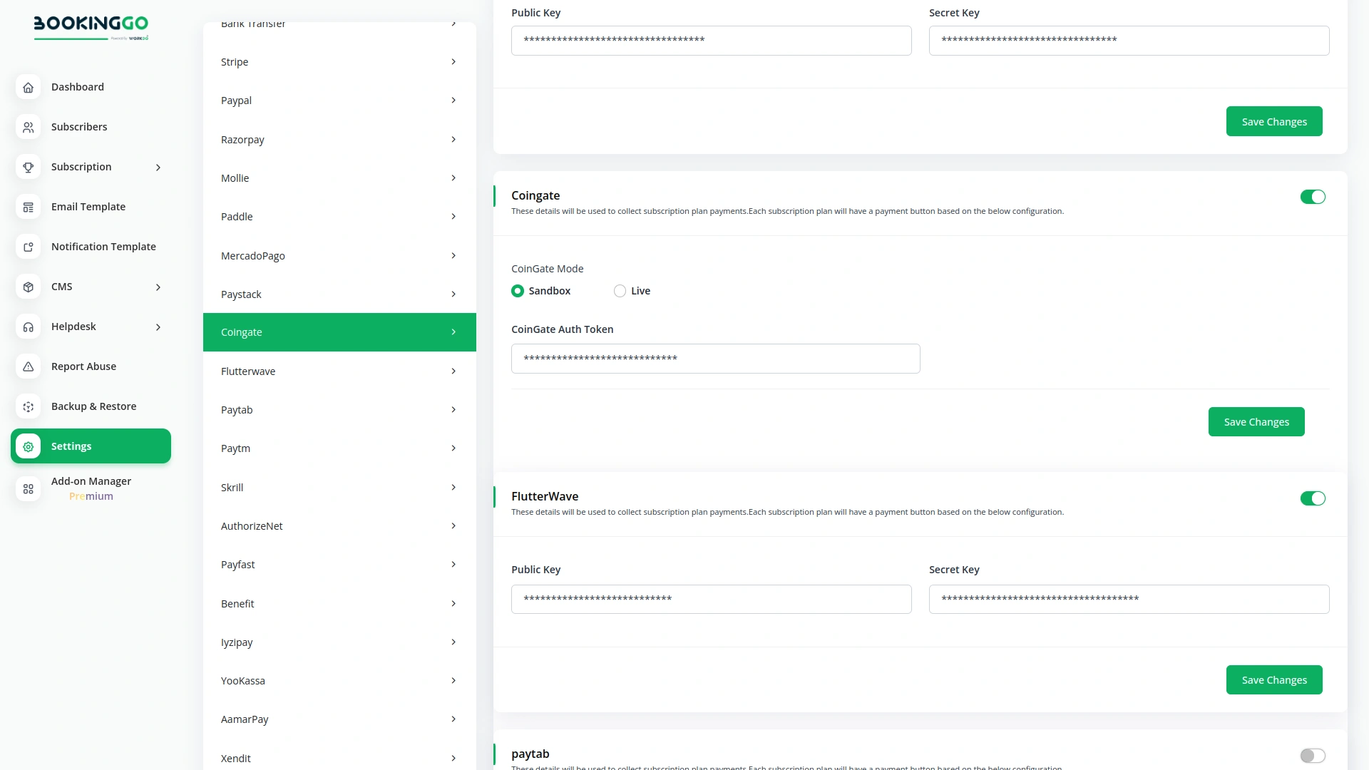 Coingate – BookingGo SaaS Add-On