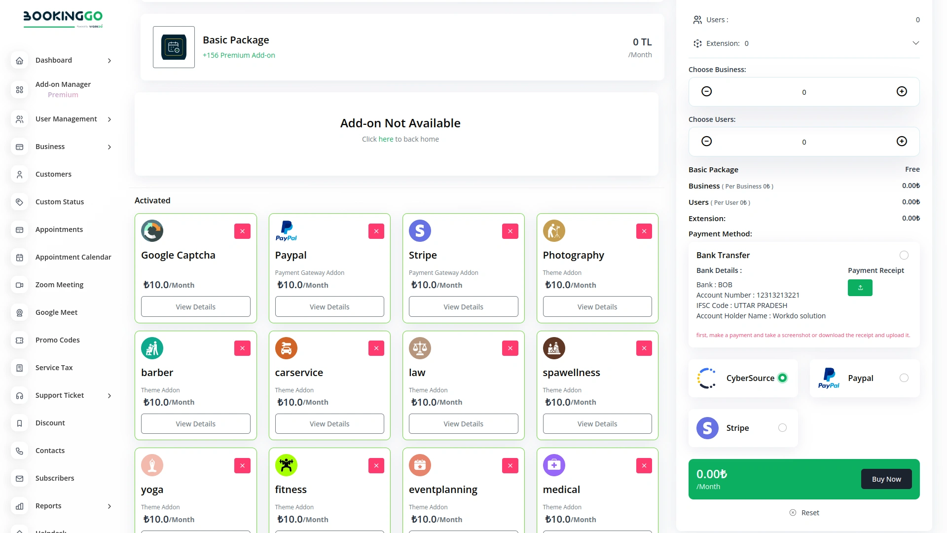 CyberSource – BookingGo SaaS Add-On