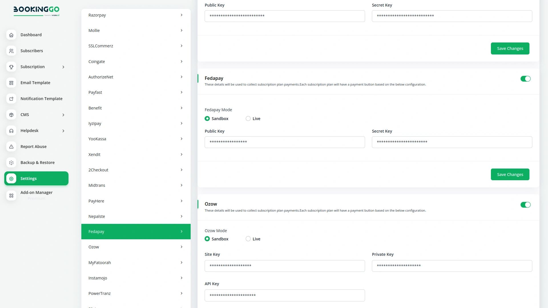 Fedapay – BookingGo SaaS Add-On