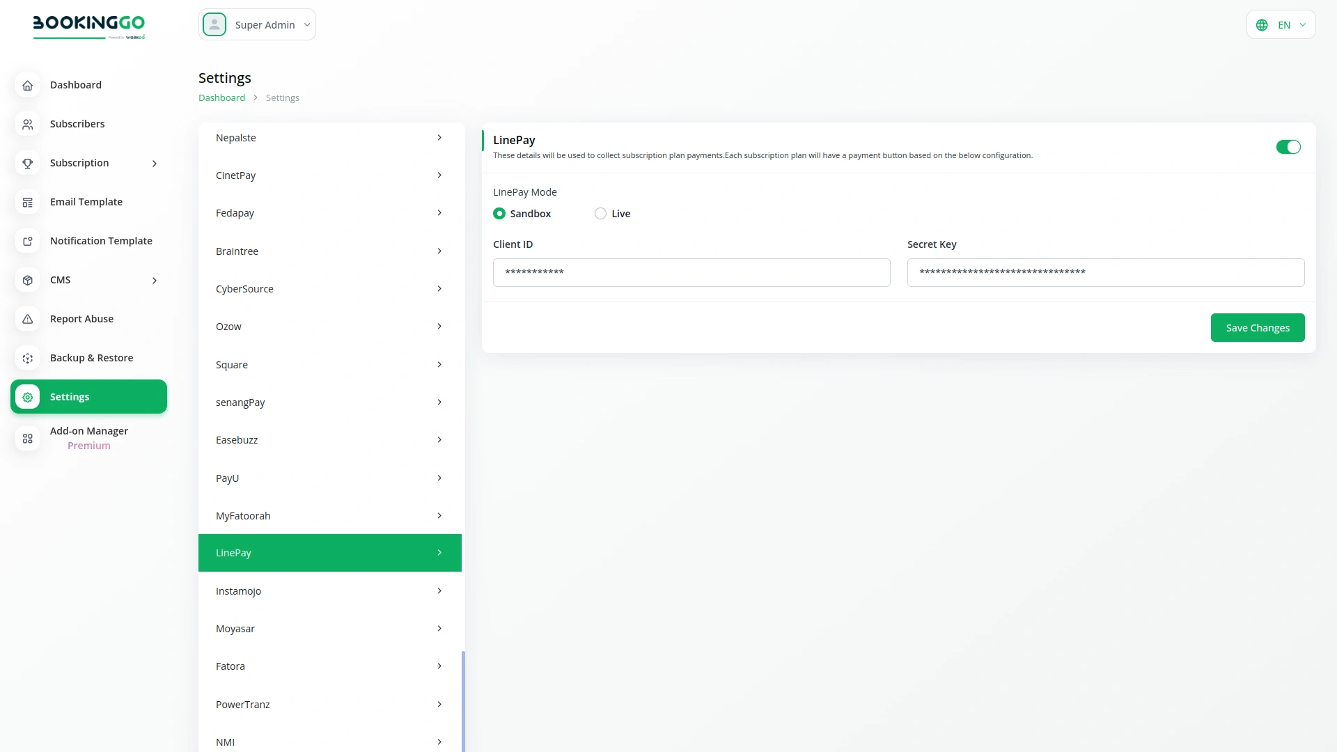 LinePay – BookingGo SaaS Add-On