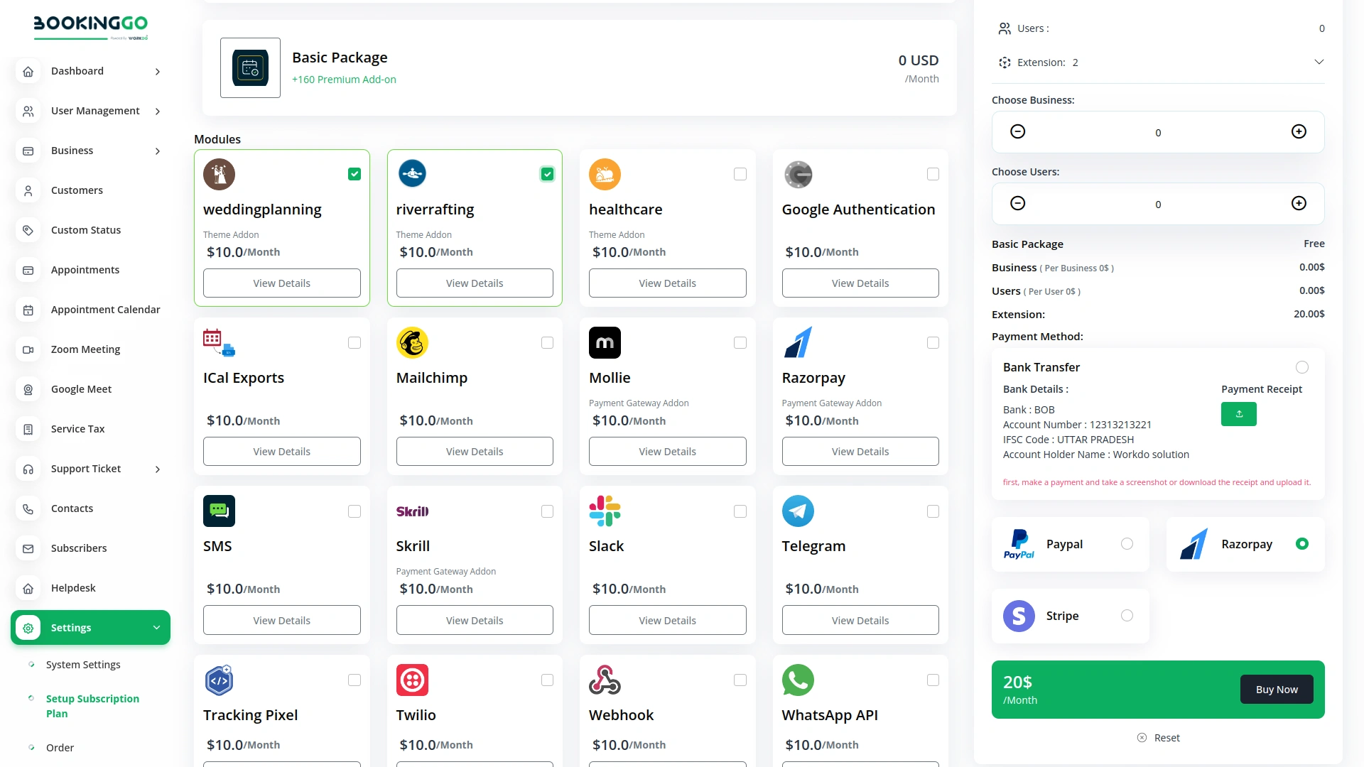 Razorpay – BookingGo SaaS Add-On
