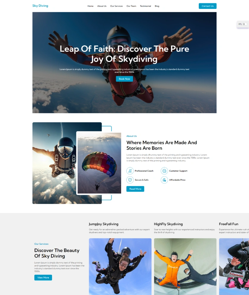 SkyDiving – BookingGo SaaS Add-On