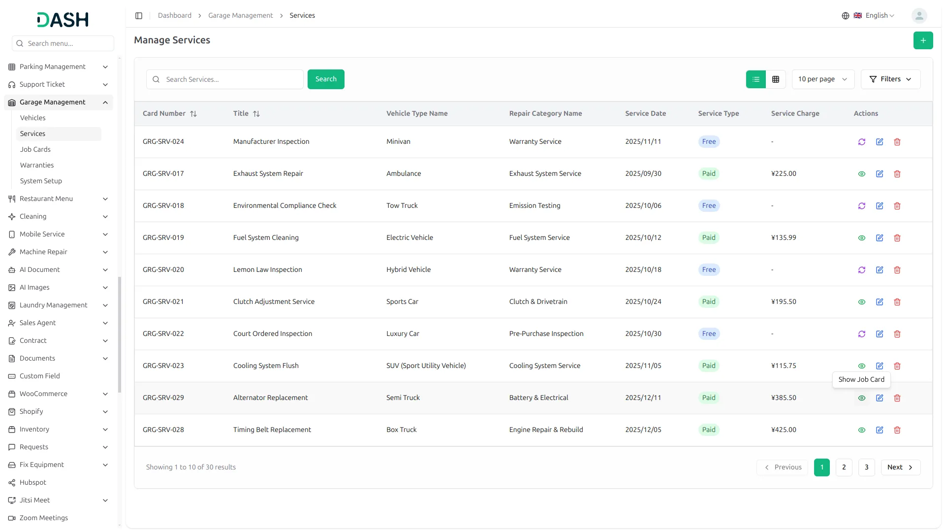 Garage/Workshop Management System