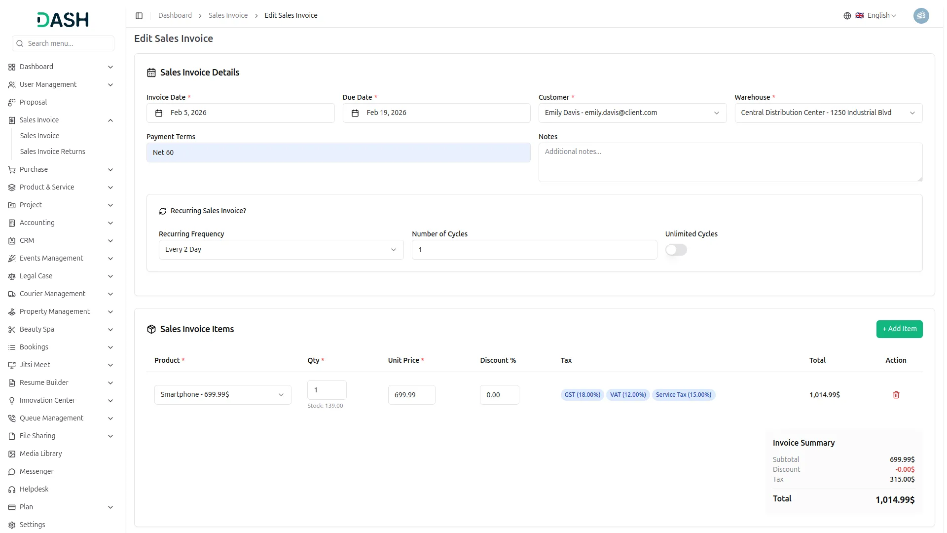 Recurring Invoice/Bill