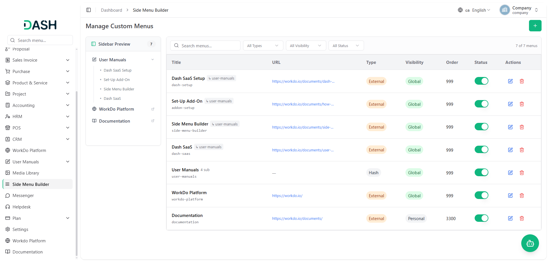 Side Menu Builder