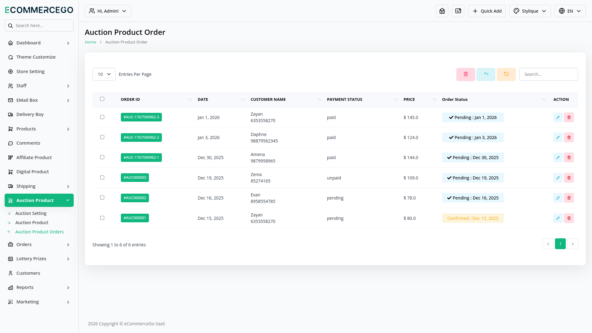 Auction Product – eCommerceGo Add-On