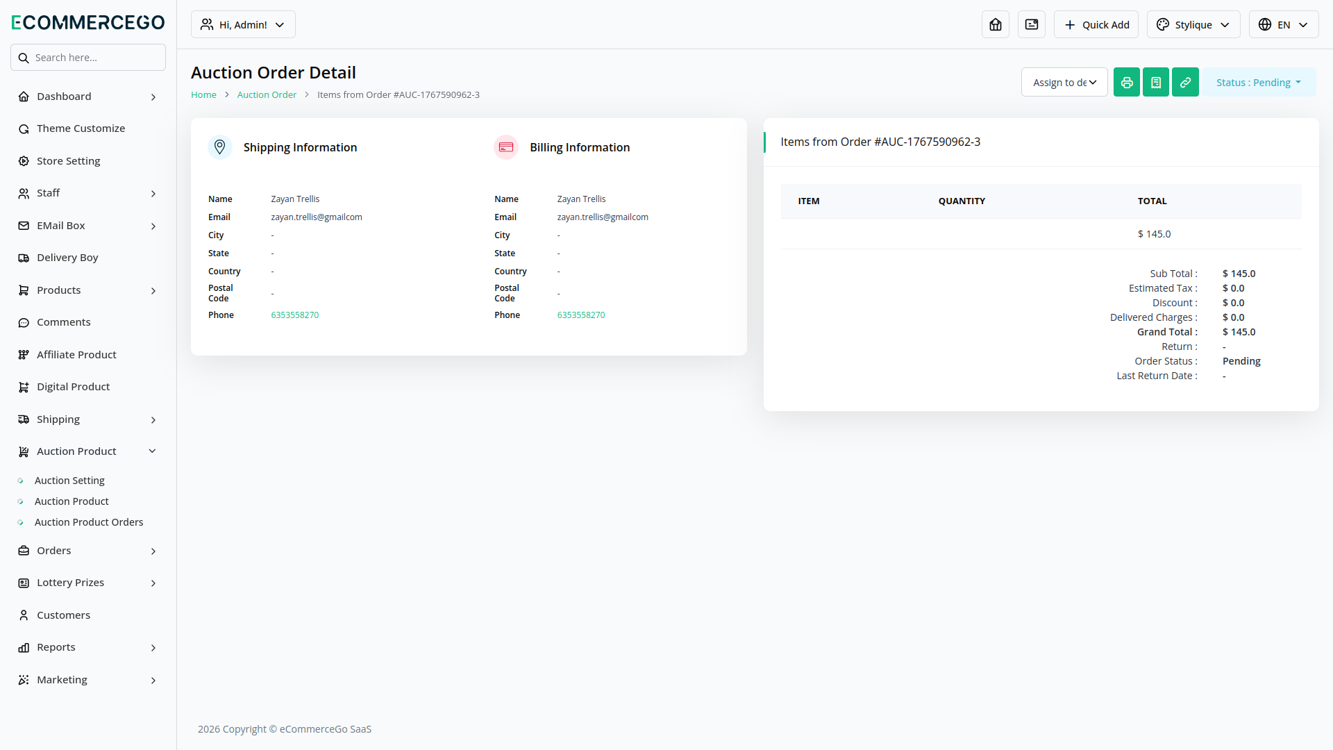 Auction Product – eCommerceGo Add-On