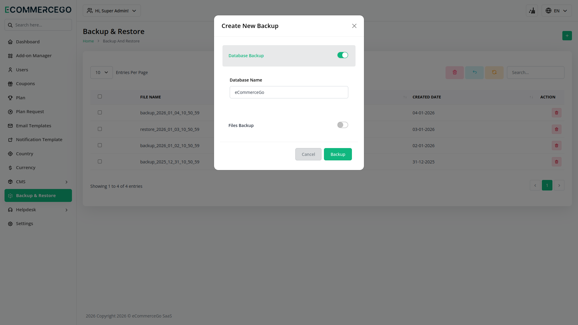 Backup & Restore – eCommerceGo Add-On