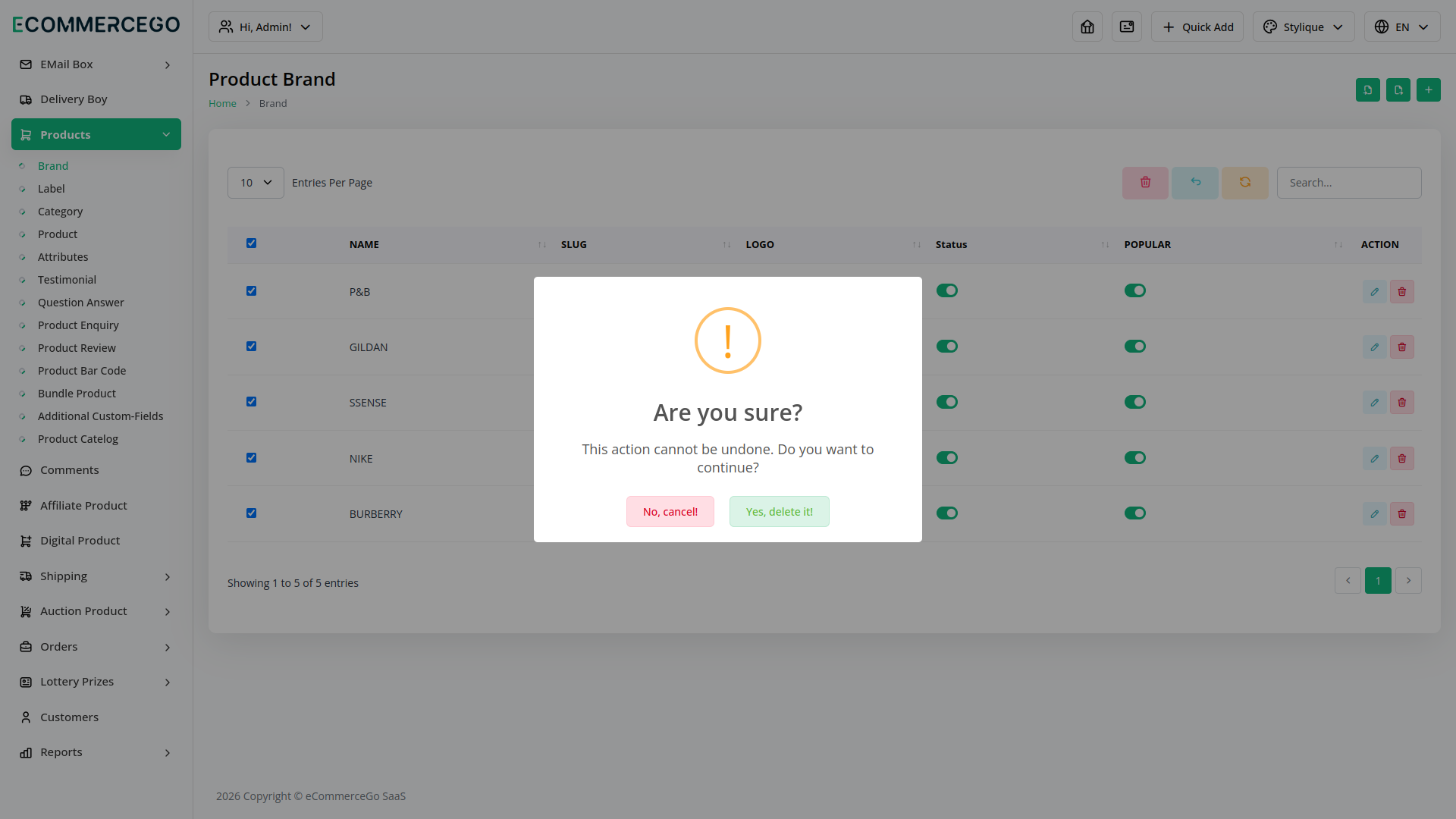 Bulk Delete – eCommerceGo Add-On