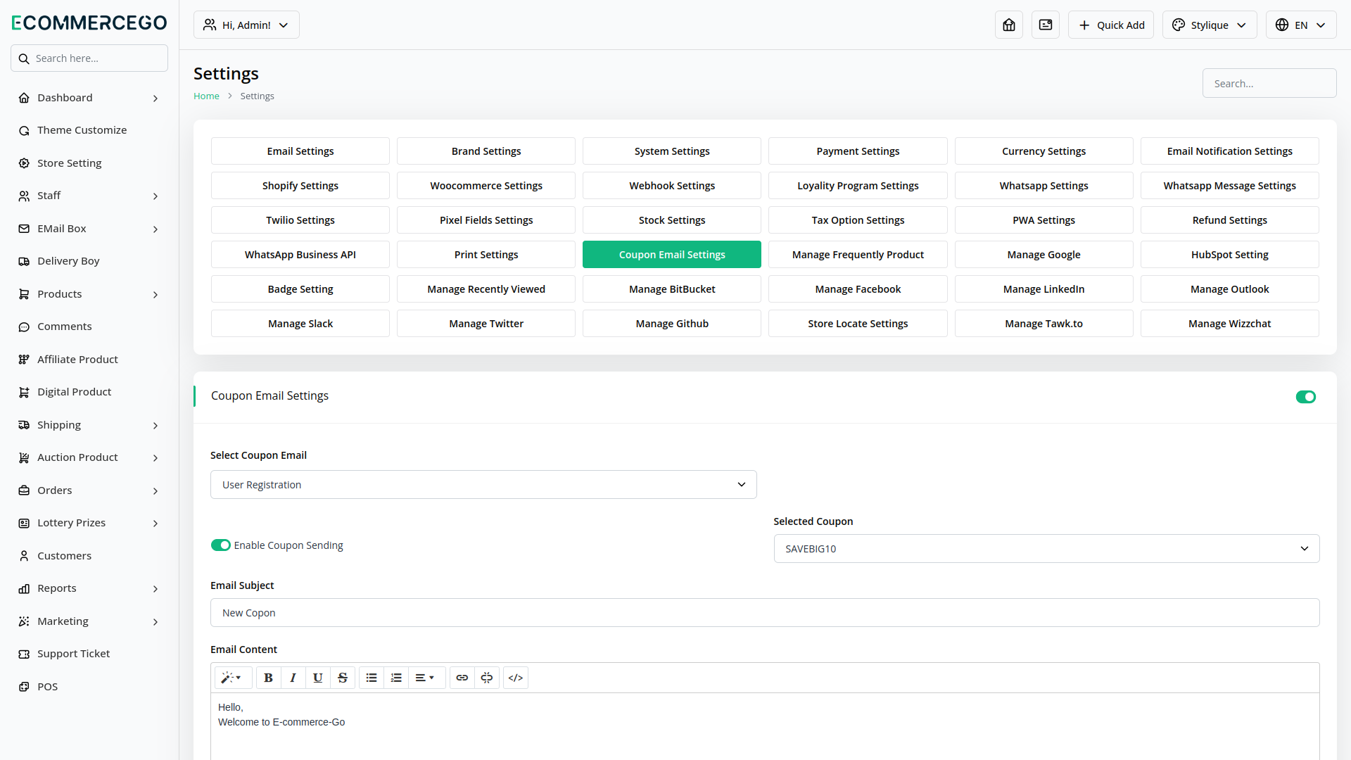 Coupon Email – eCommerceGo Add-On