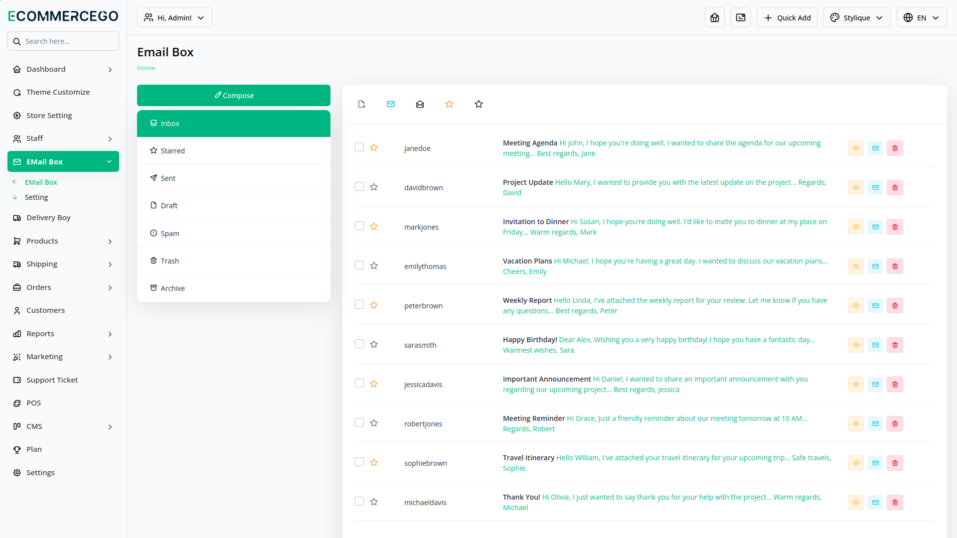 EMail Box – eCommerceGo Add-On