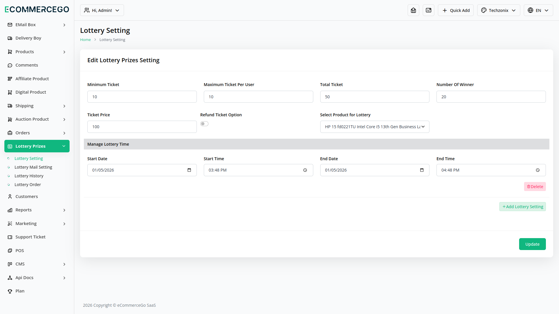 Lottery Prizes – eCommerceGo Add-On