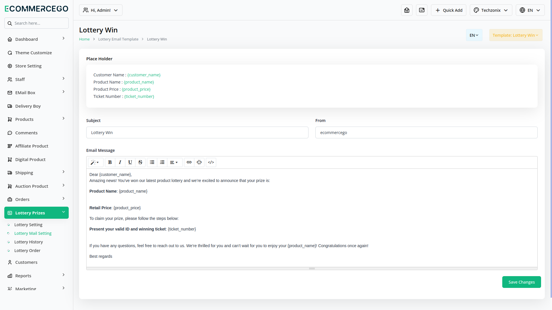 Lottery Prizes – eCommerceGo Add-On