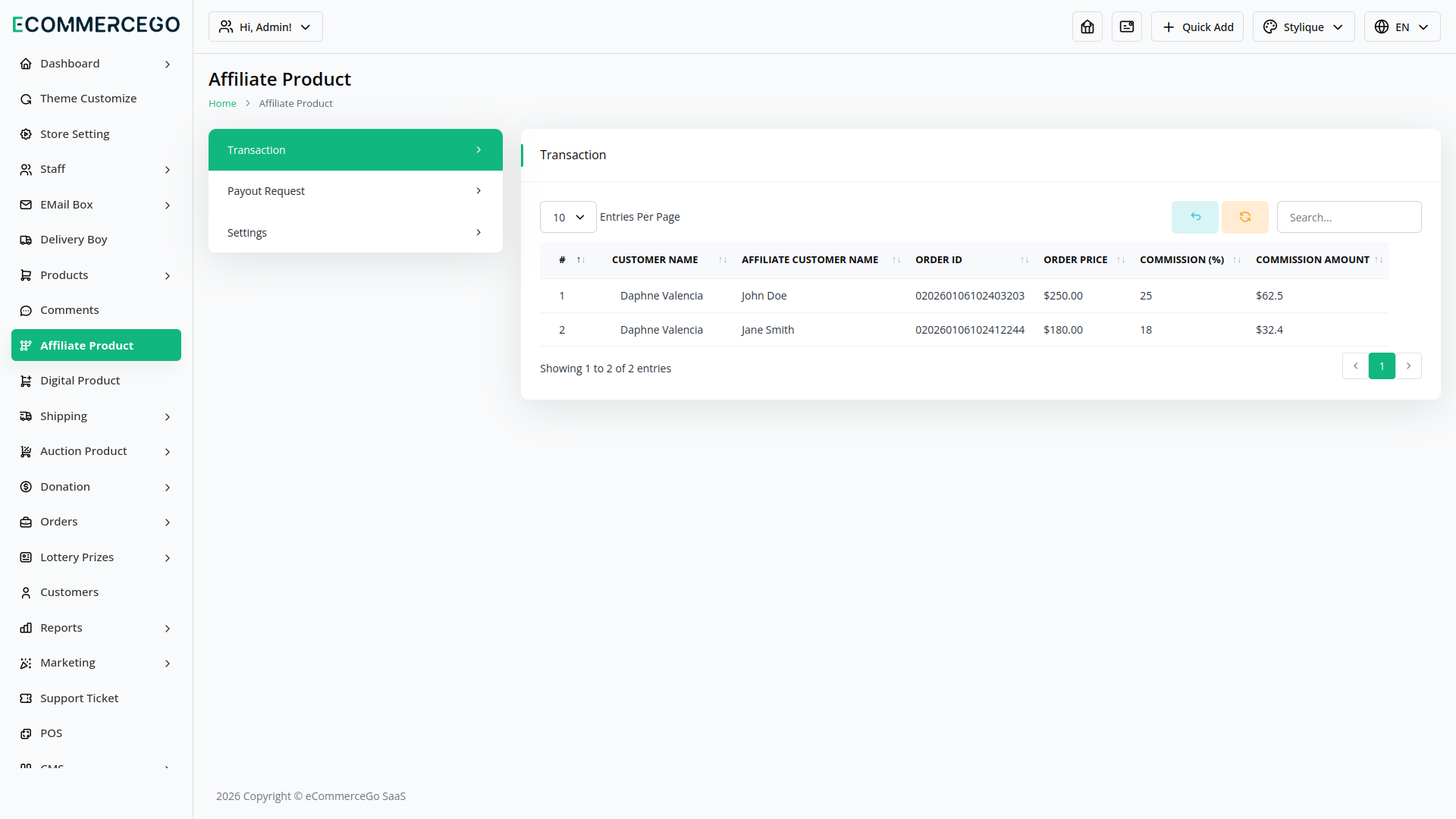 Product Affiliate – eCommerceGo Add-On