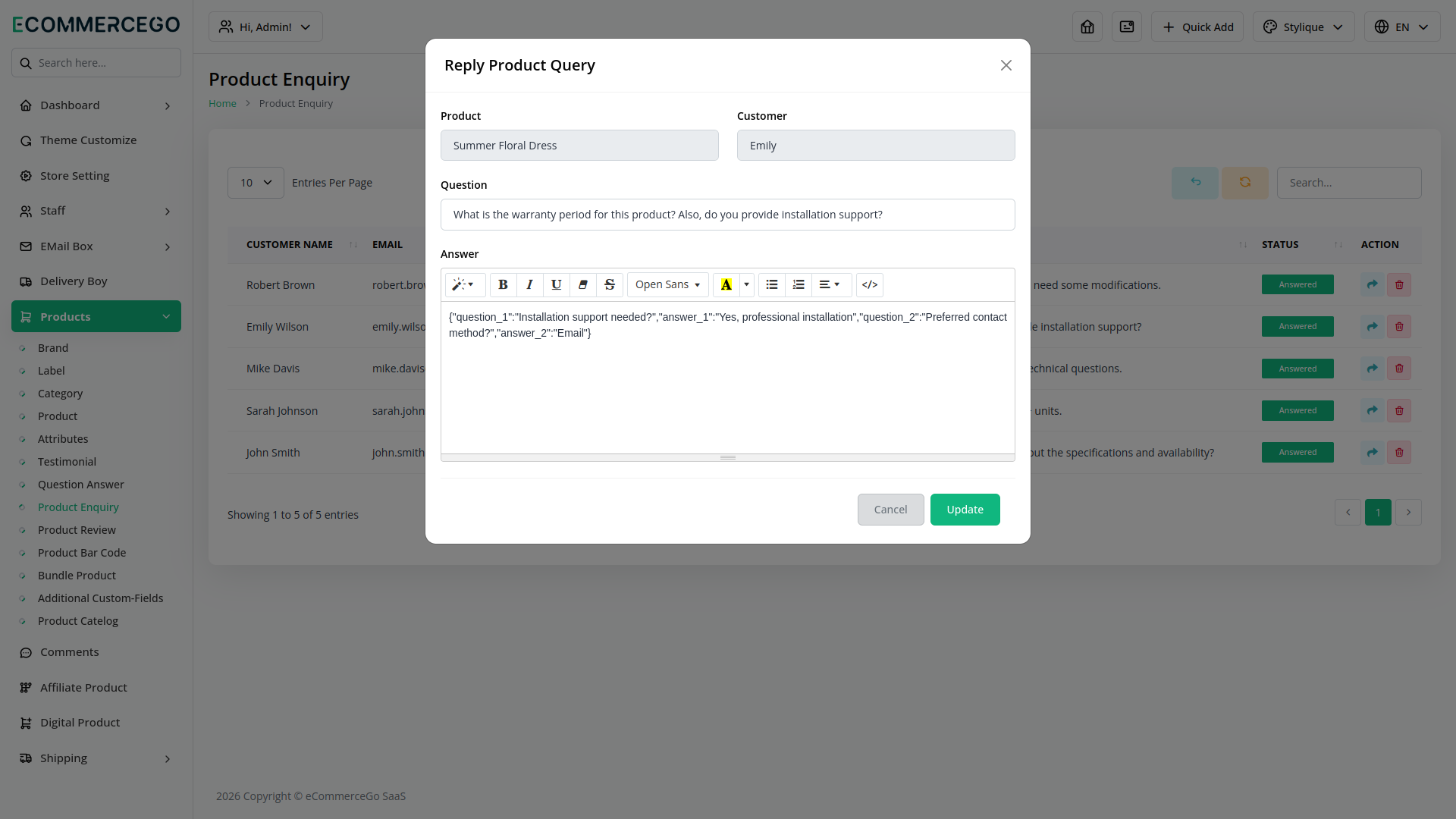Product Enquiry – eCommerceGo Add-On