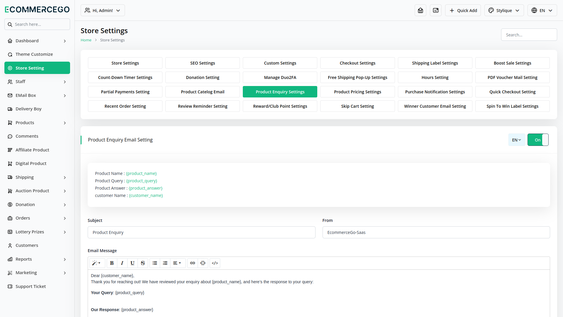 Product Enquiry – eCommerceGo Add-On