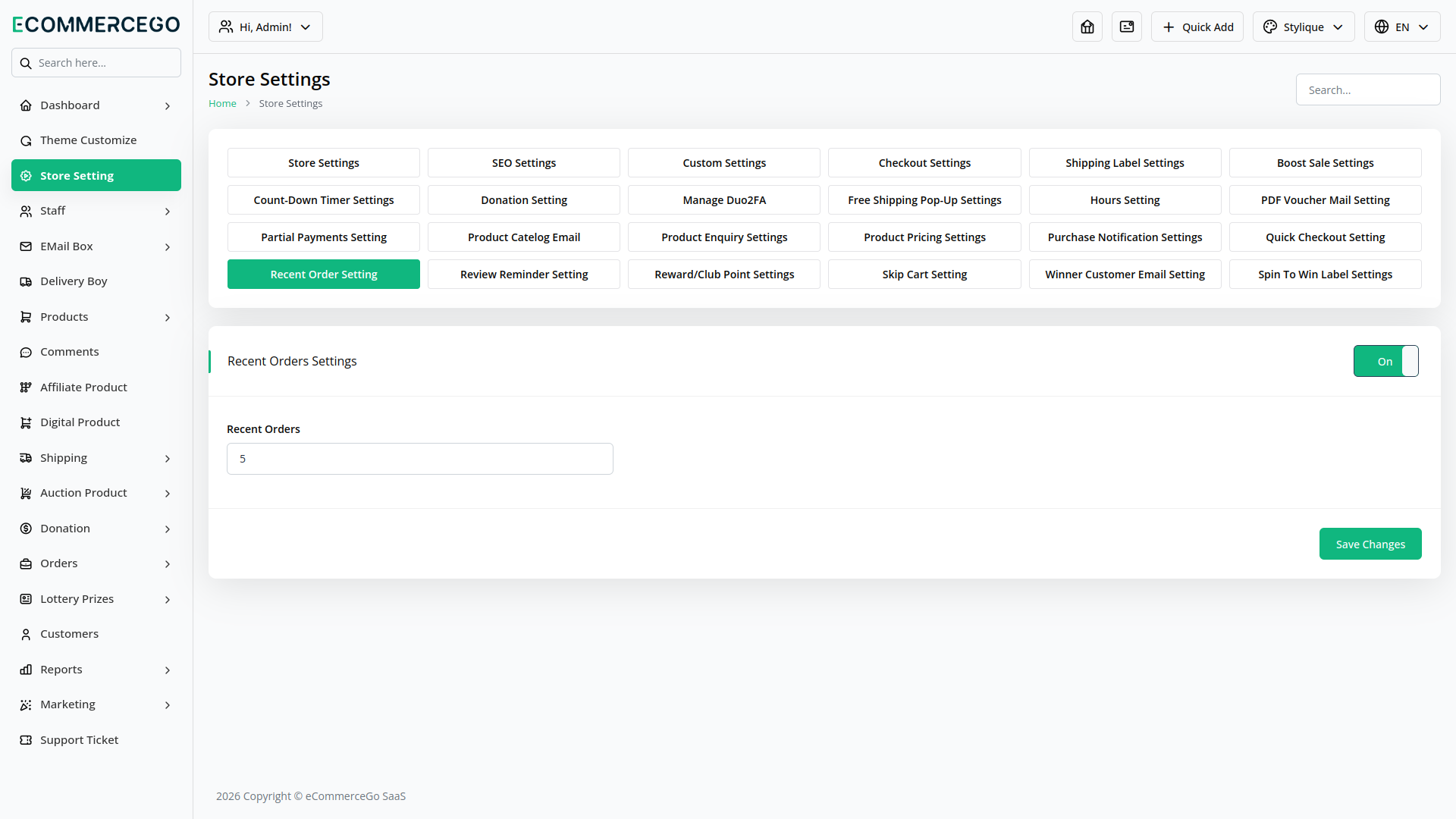 Recent Orders – eCommerceGo Add-On