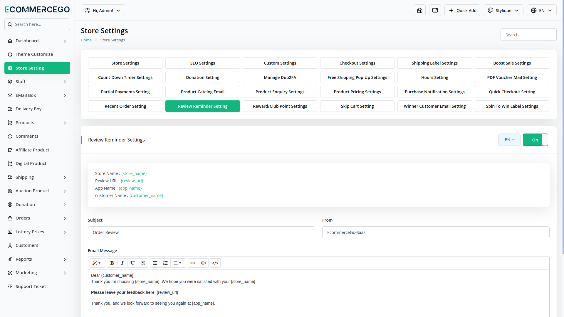 Review Reminder – eCommerceGo Add-On