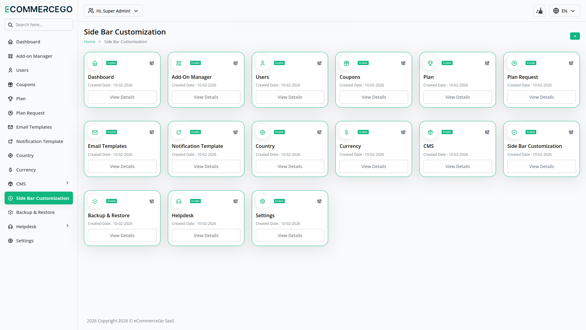 Sidebar Customization – eCommerceGo Add-On