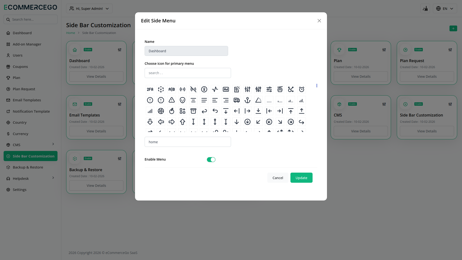 Sidebar Customization – eCommerceGo Add-On