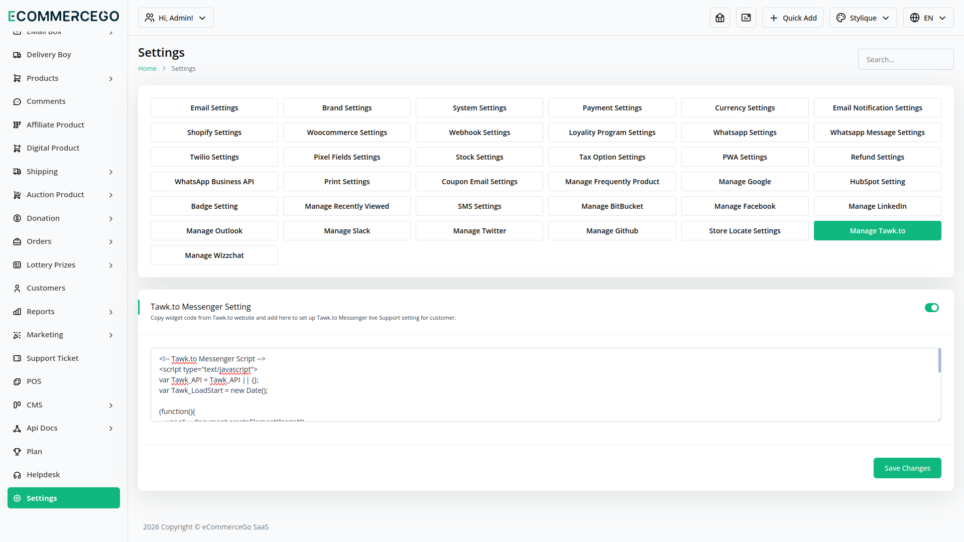 Tawk.to Messenger – eCommerceGo Add-On