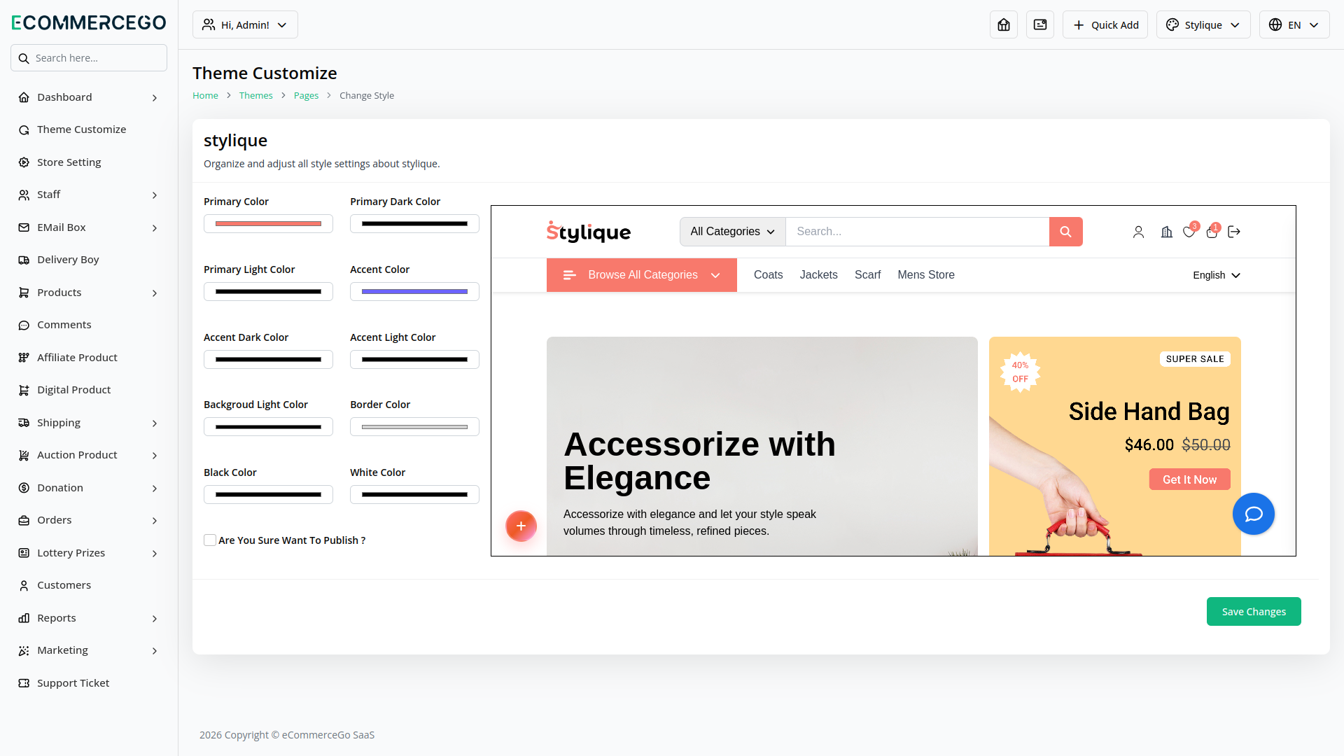 Theme Customizer – eCommerceGo Add-On