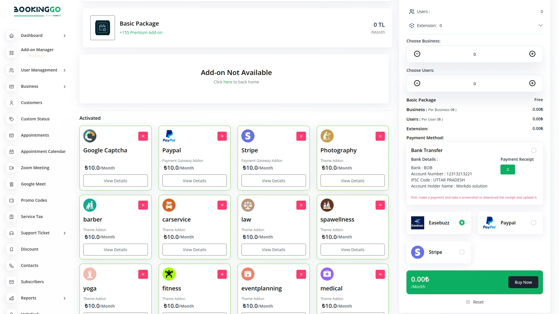 Easebuzz – BookingGo SaaS Add-On