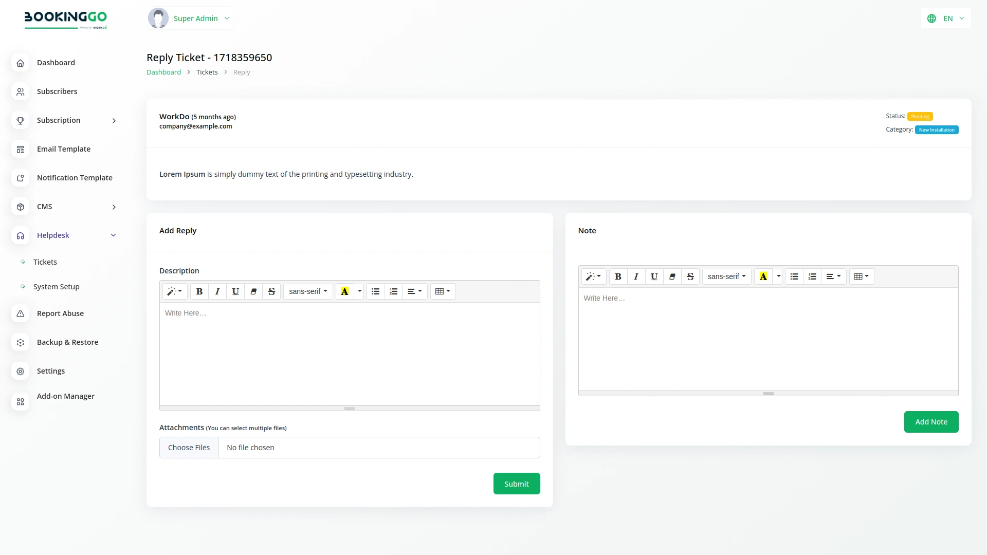 Helpdesk – BookingGo SaaS Add-On