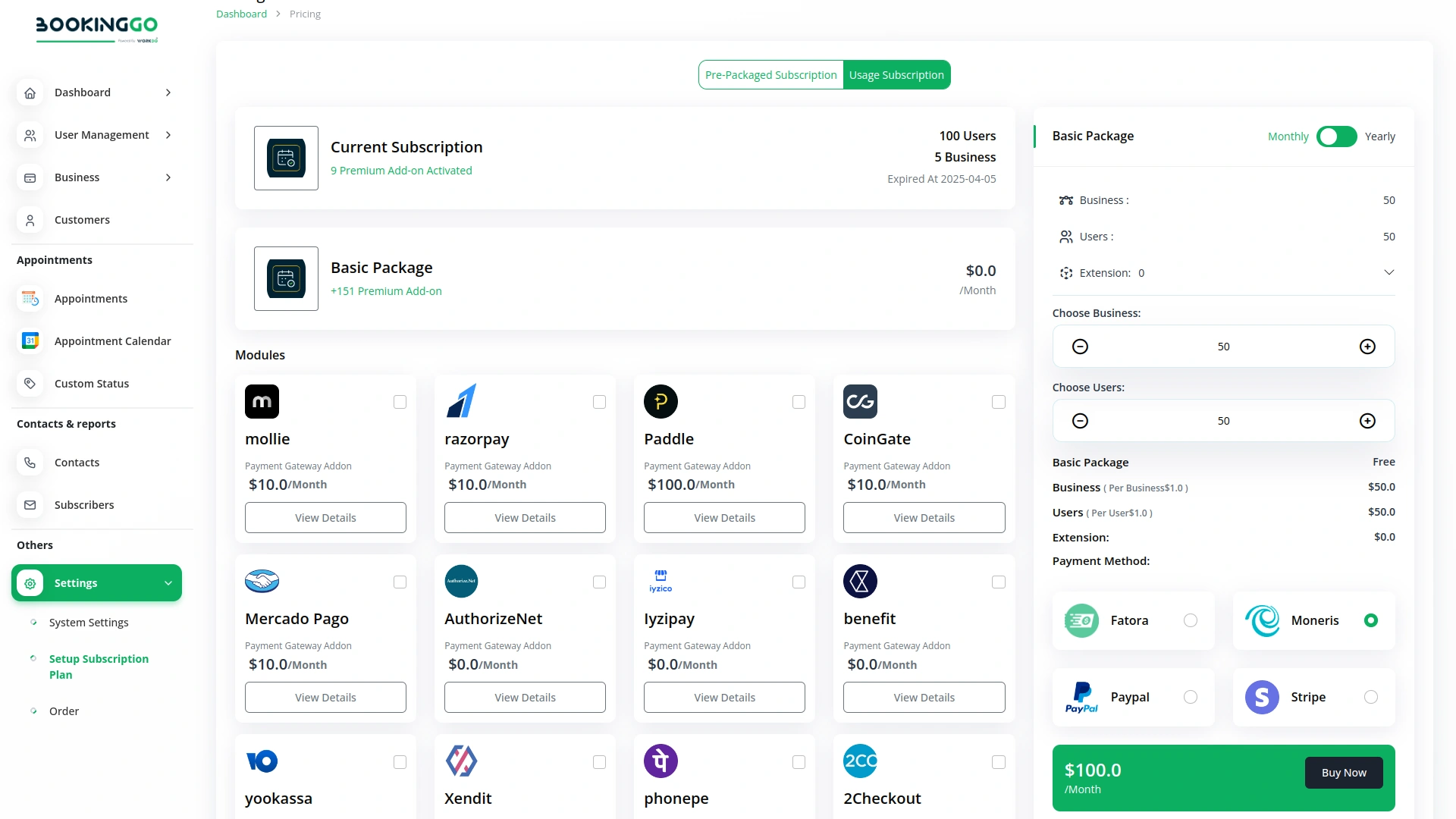 Moneris – BookingGo SaaS Add-On