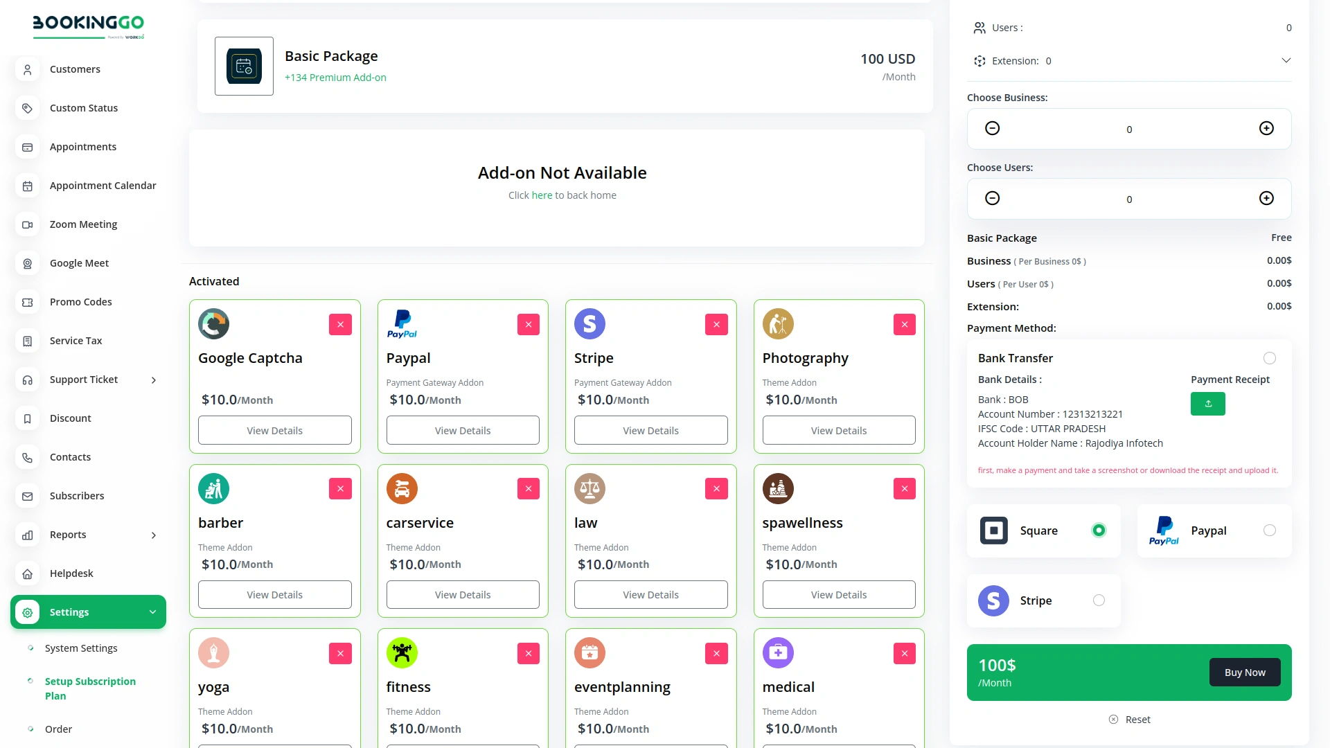 Square – BookingGo SaaS Add-On
