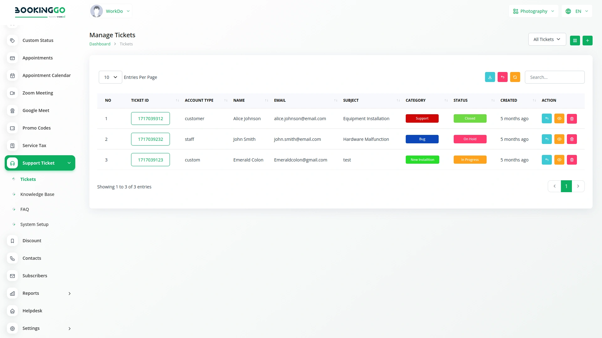 Support ticket – BookingGo SaaS Add-On