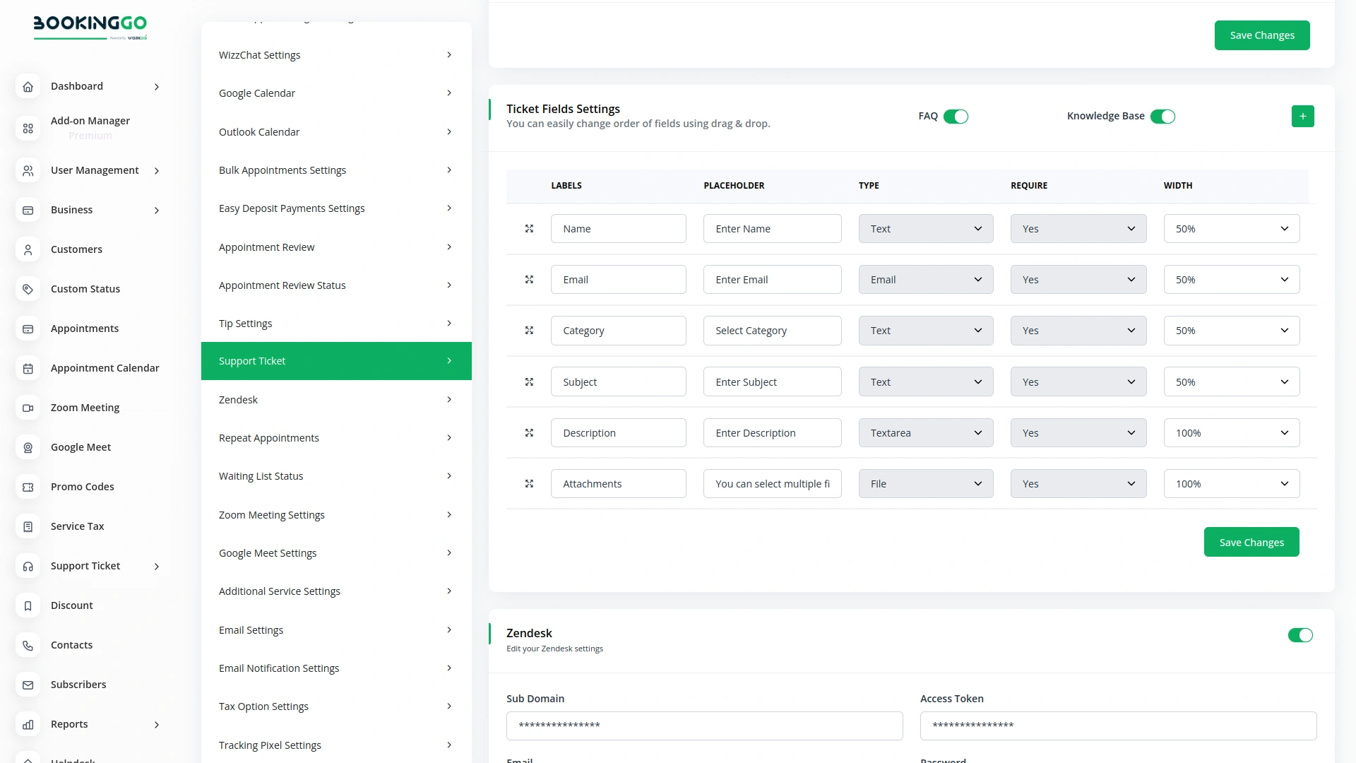 Support ticket – BookingGo SaaS Add-On