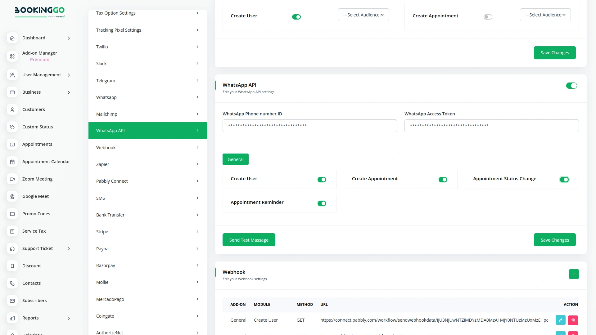 WhatsApp API – BookingGo SaaS Add-On