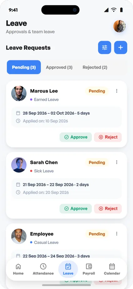 Leave requests screen of a mobile app we built