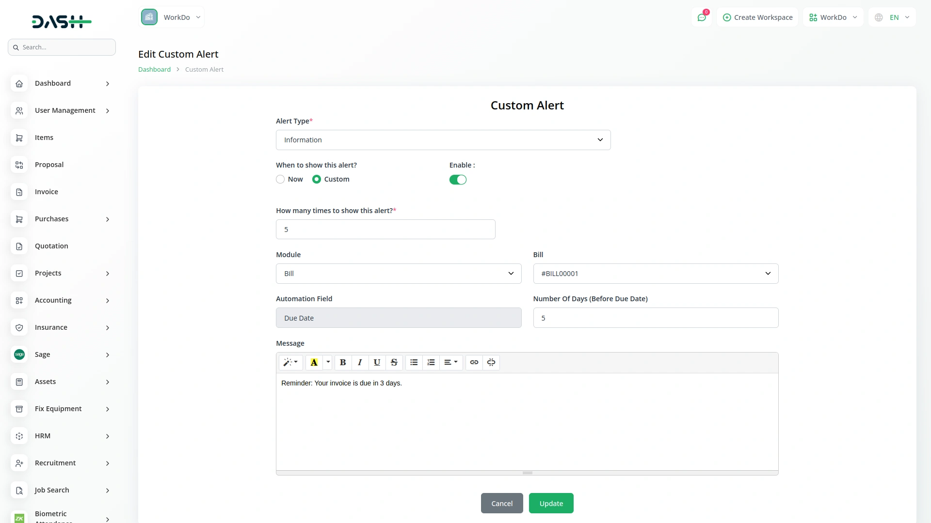 Custom Alert