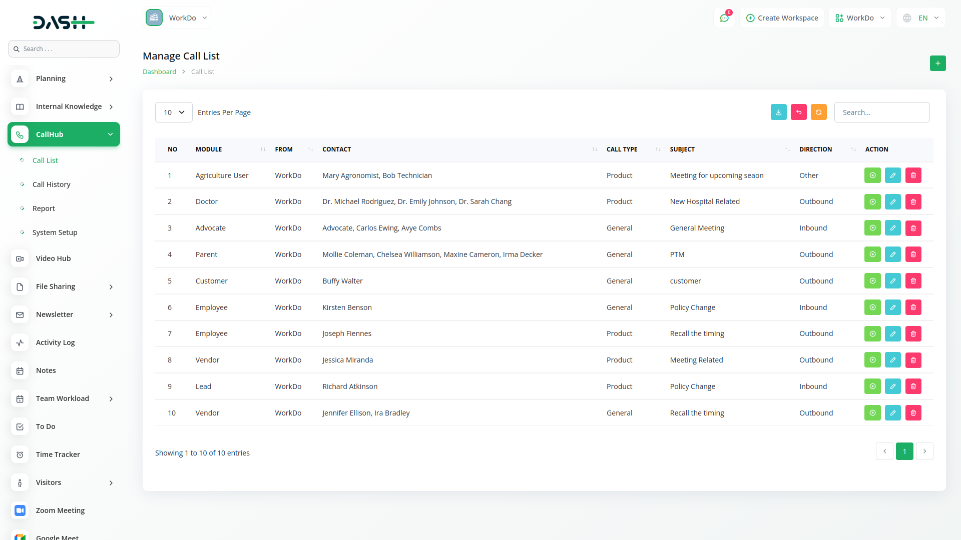 Call Hub Dash Saas