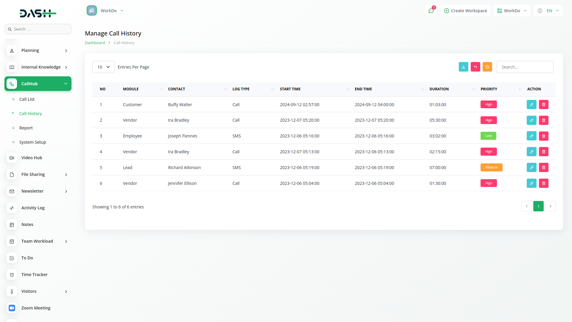 Call Hub Dash Saas