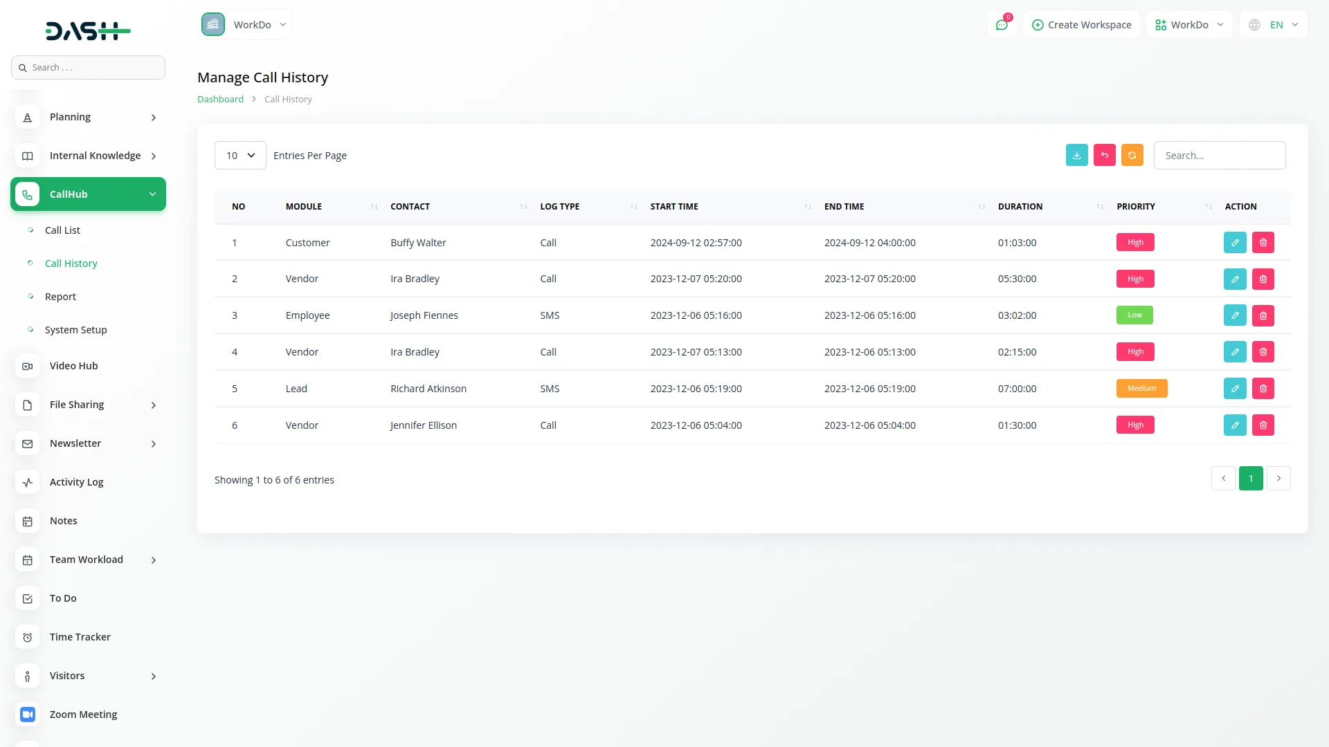 Call Hub Dash Saas
