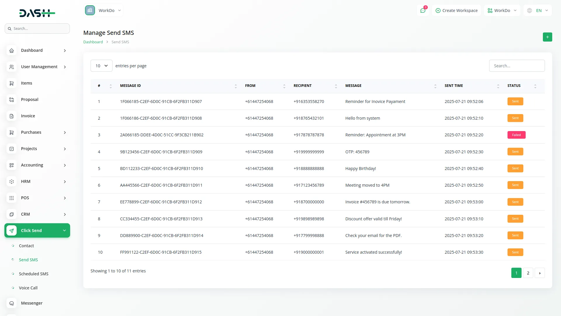 Twilio Integration in Dash SaaS Clicksend