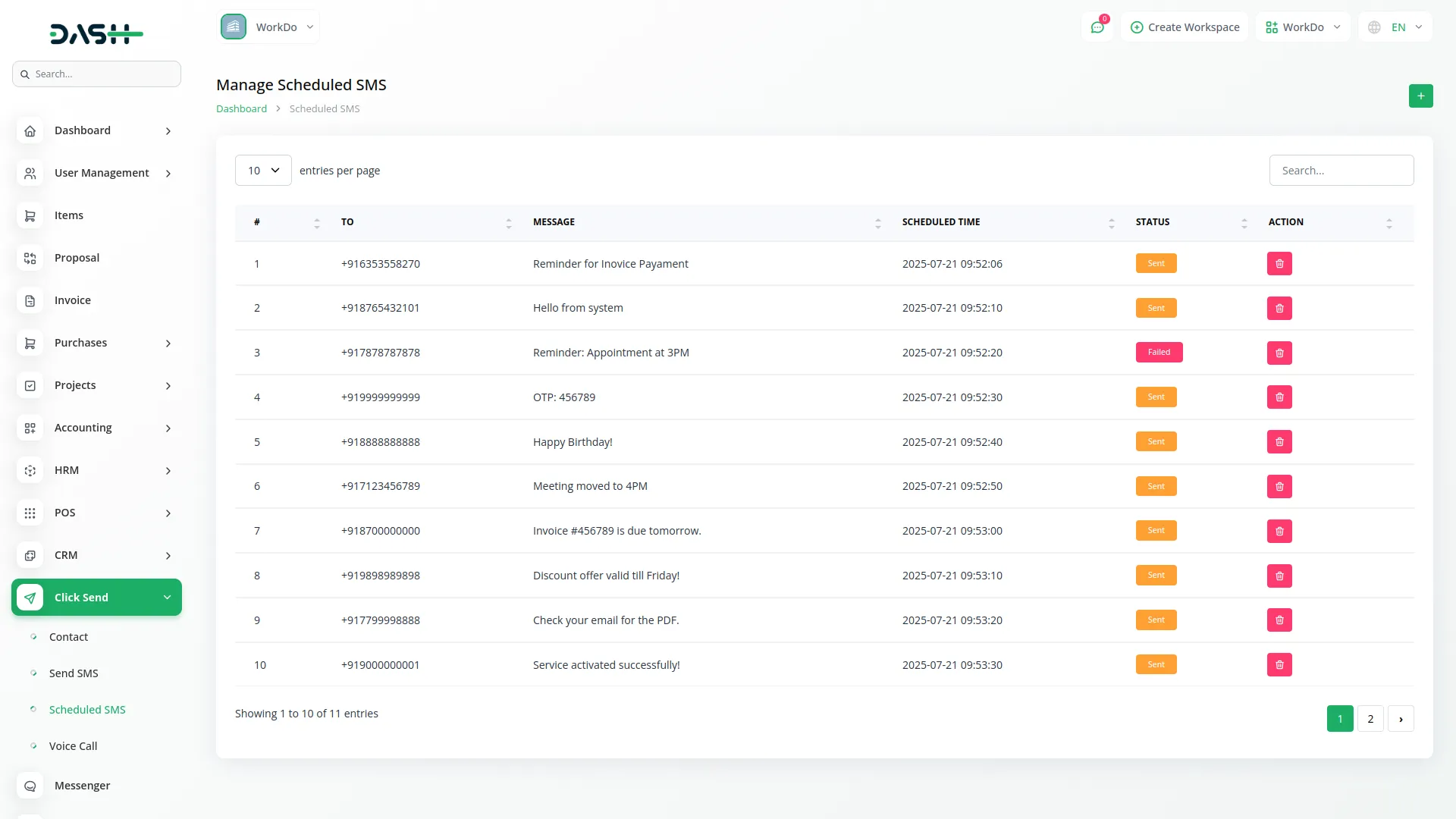 Twilio Integration in Dash SaaS Clicksend
