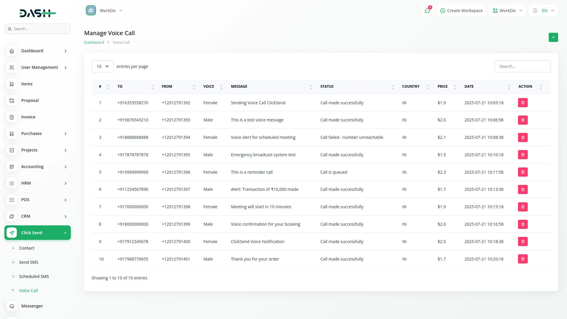 Twilio Integration in Dash SaaS Clicksend