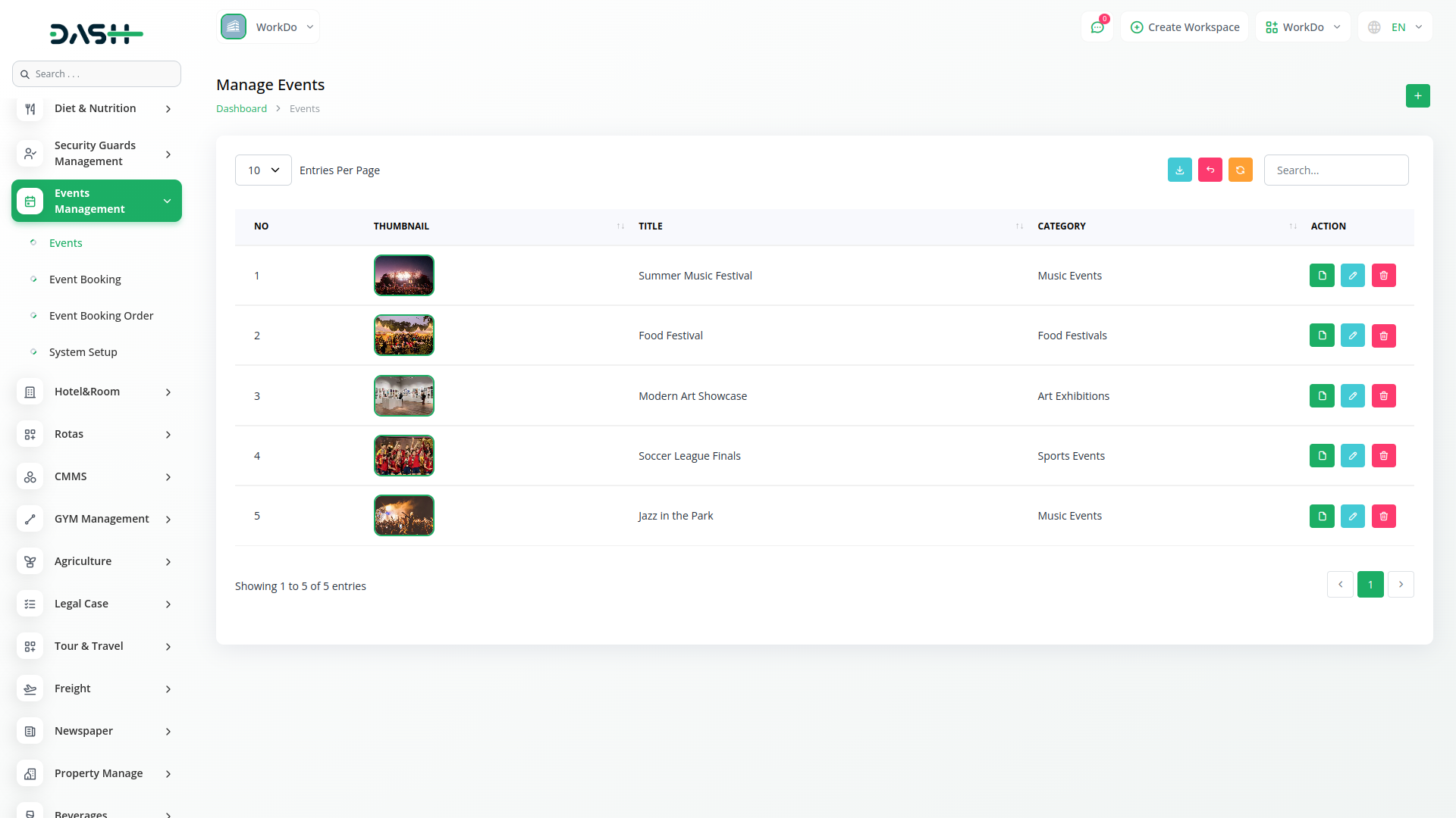 Events Management Dash Saas