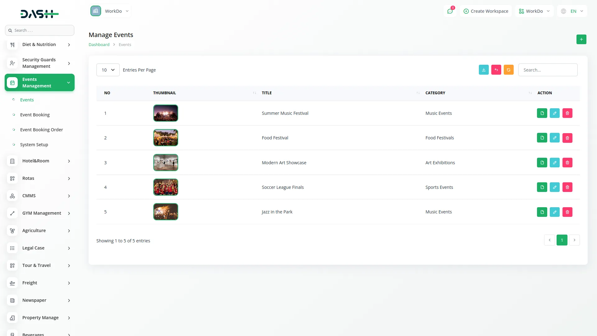 Events Management Dash Saas
