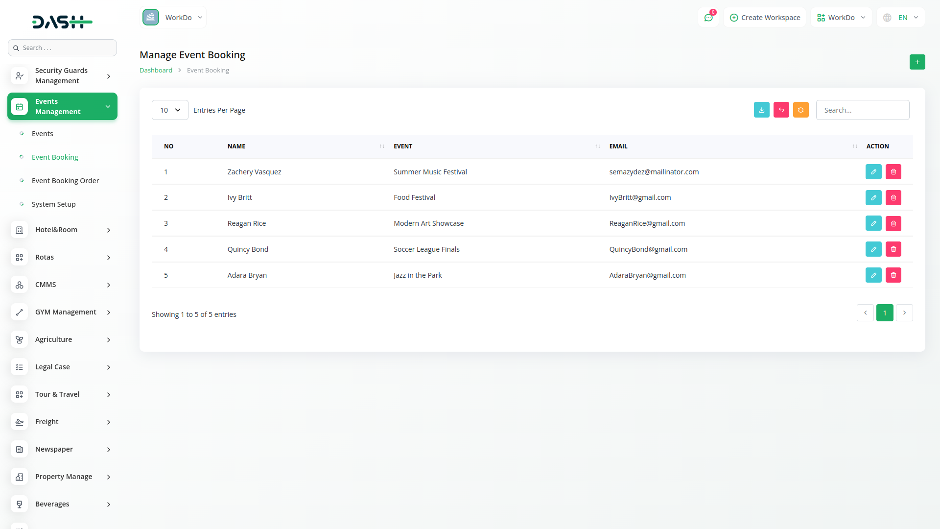 Events Management Dash Saas