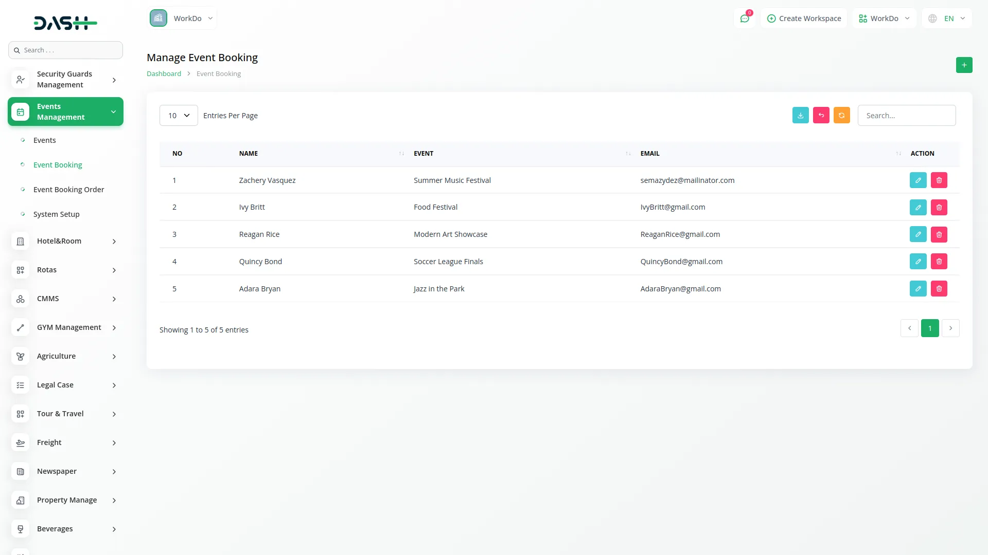 Events Management Dash Saas