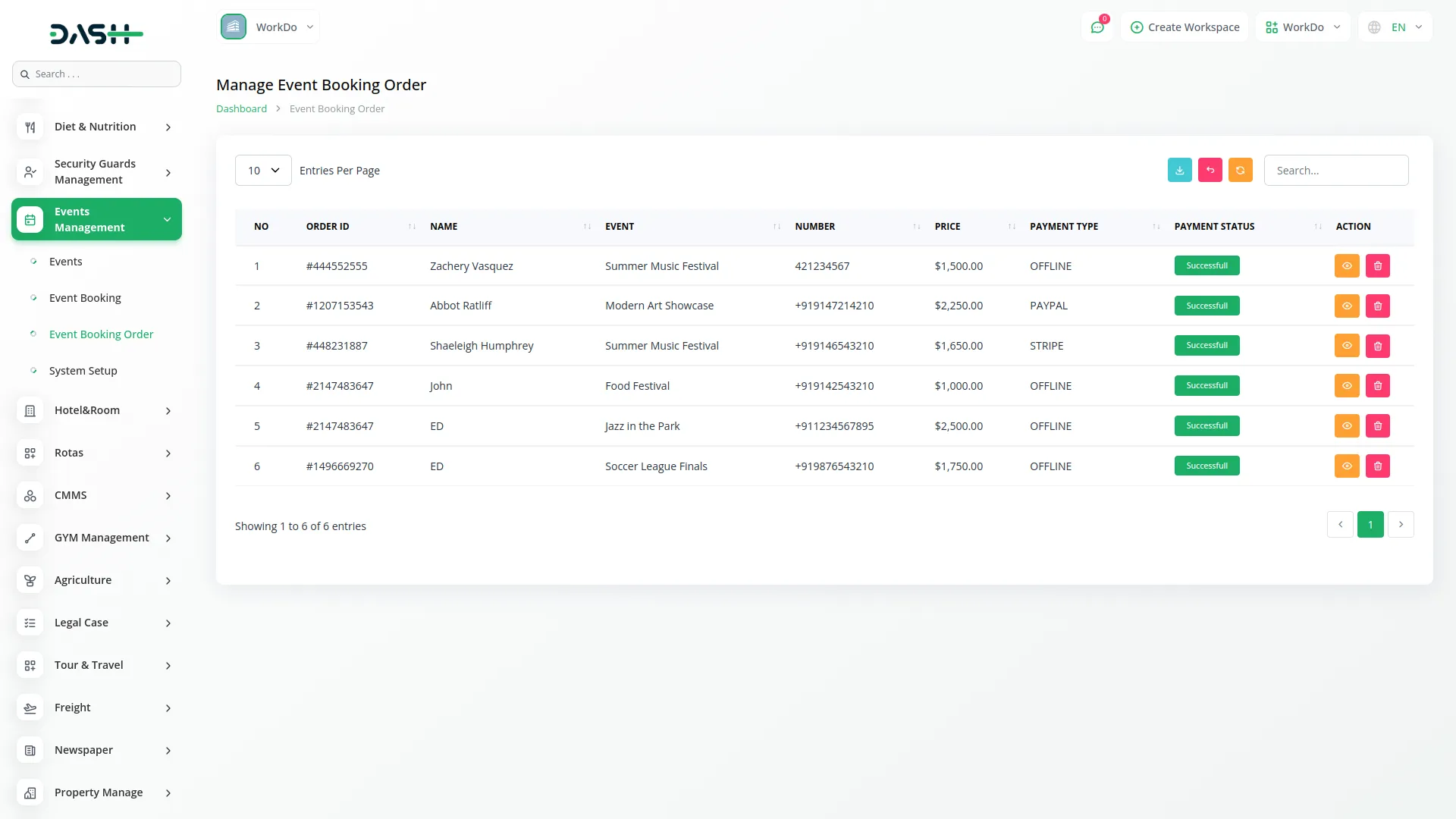 Events Management Dash Saas