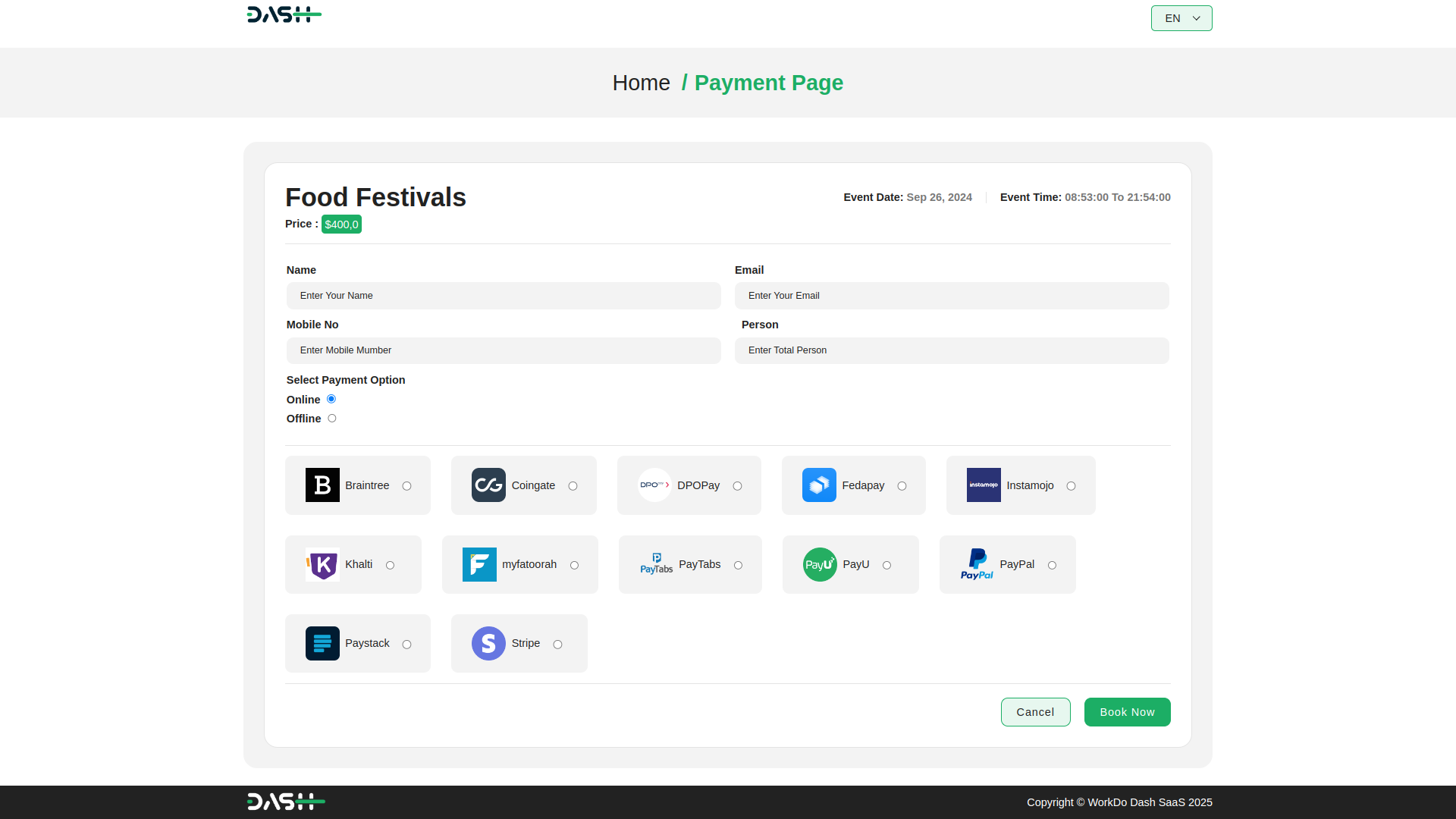 Events Management Dash Saas