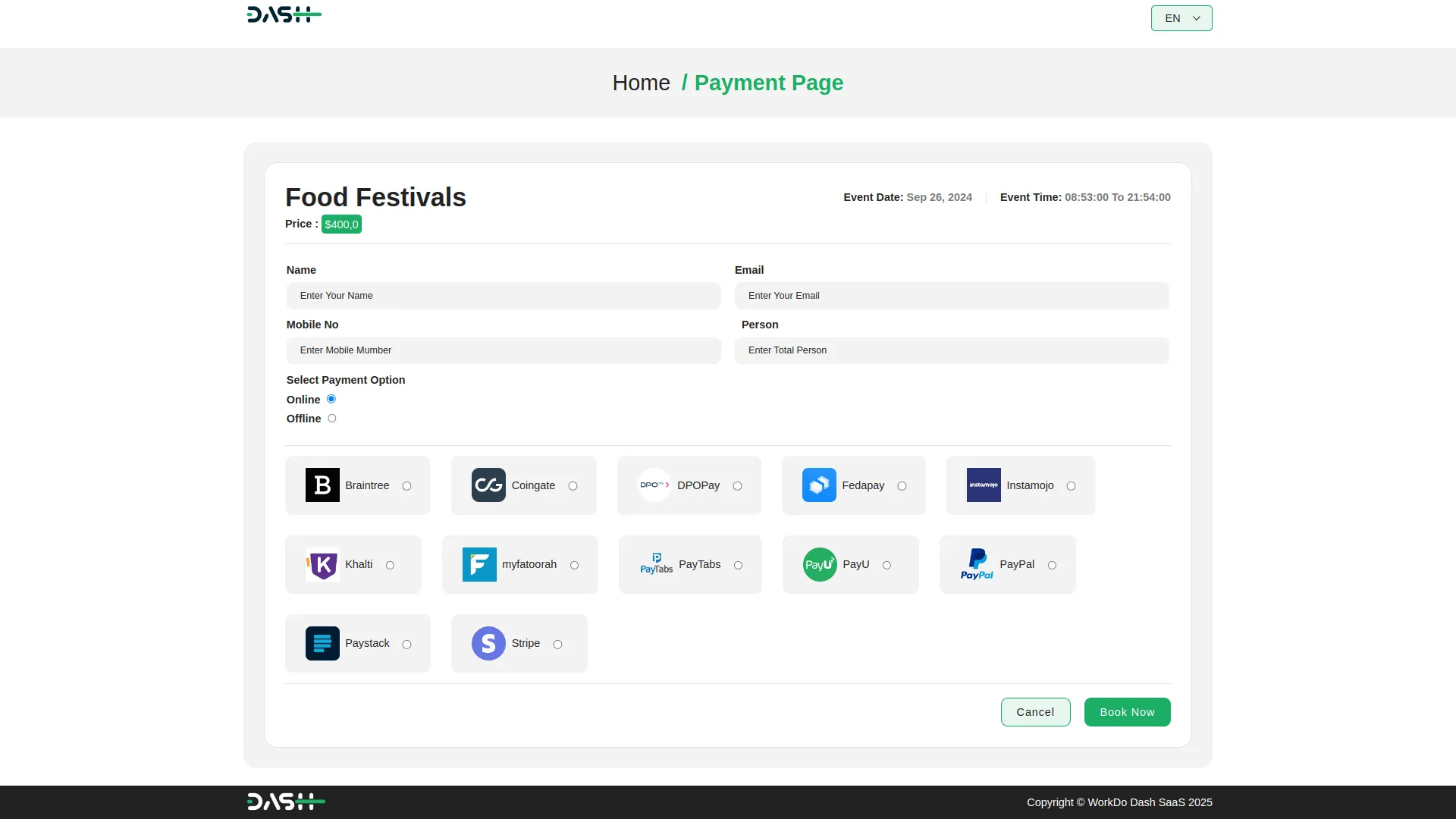 Events Management Dash Saas